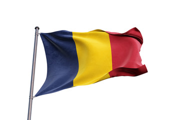 Chad flag waving on white background, close up, isolated – 3D Illustration