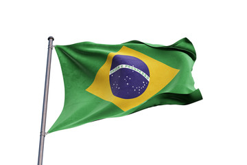 Brazil flag waving on white background, close up, isolated – 3D Illustration