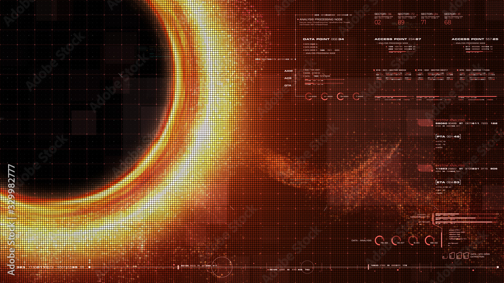 Poster Futuristic head up display simulation of a Black Hole a region of space-time exhibiting such strong gravitational effects that nothing can escape