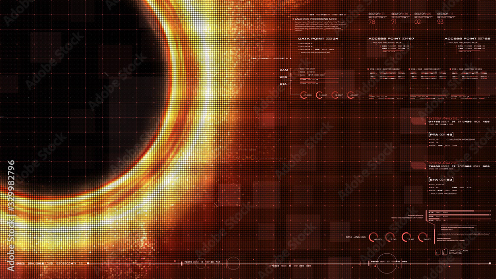 Poster Futuristic head up display simulation of a Black Hole a region of space-time exhibiting such strong gravitational effects that nothing can escape