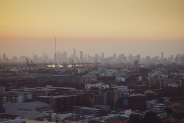 Bangkok view with sun light yellow shade