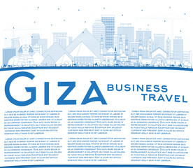 Outline Giza Egypt City Skyline with Blue Buildings and Copy Space.