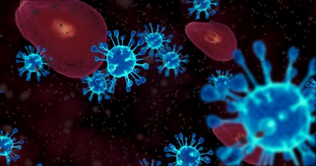 Fototapeta na wymiar Coronavirus cells. Animation group of viruses that cause respiratory infections. 3D rendering, 3D illustration