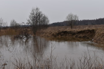 River flooding in a field in March
