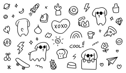 Cute and fun dog hand drawn doodle design vector. © TWINS DESIGN STUDIO