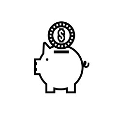 piggy savings with coin money dollar line style
