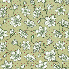 Narcissus floral pattern. Seamless design for textile, scrapbooking paper or wallpaper