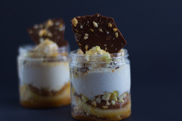 Two pieces of white cream with chocolate Close up