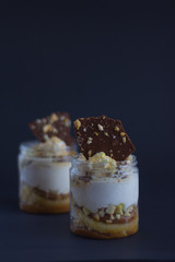 Two pieces of white cream with chocolate Close up
