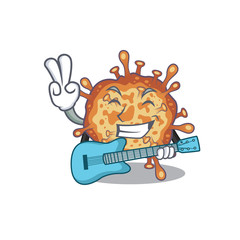 Supper cool retro virus corona cartoon playing a guitar