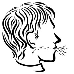 young man coughing or doing breathing exercises