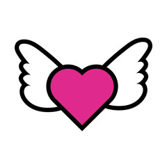 happy valentines day heart with wings line style