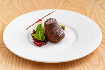 chocolate fondant cake with ice cream