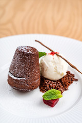 chocolate fondant cake with ice cream