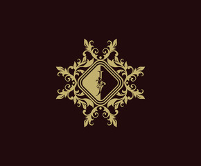 Luxury logo design with initial J. Elegant flourishes J Letter. Border carved frame logo template. Vintage vector element.