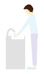 手を洗う男性の全身イラスト