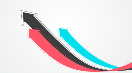 Several interlaced extended arrows symbolize the moral of growth and promotion, vector illustration.