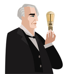 great inventor with a light bulb - obrazy, fototapety, plakaty