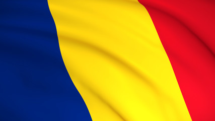 The national flag of Romania (Romanian flag) - Highly detailed realistic 3D rendering