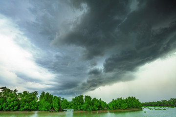 Dark Storm Clouds with strong wind  coming over the river, Natural Background - Powered by Adobe
