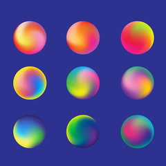 set of nine gradients in vibrant neon colors. in the shape of a ball