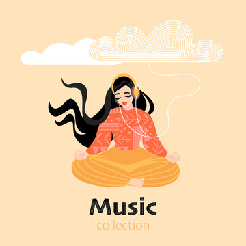 mA symbolic image of a girl in a meditative pose listening to music and connected to a cloud service