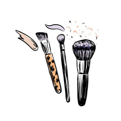 Hand drawn vector makeup brushes. Make up objects on white background.