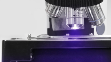 close up shot of microscope at the blood laboratory