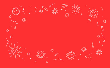 Background, frame with Virus. The Molecule viral bacteria infection. Coronavirus. Contour doodle outline hand drawn