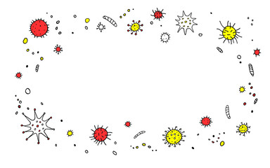 Background, frame with Virus. The Molecule viral bacteria infection. Coronavirus. Contour doodle outline hand drawn