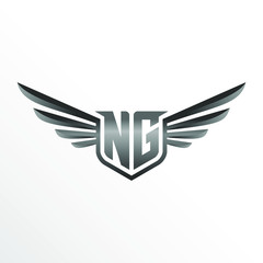 Fototapeta premium Initial Letter NG with Wings