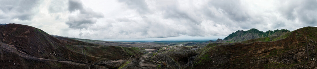 A panoramic view of the surroundings of Mount Merapi, Indonesia