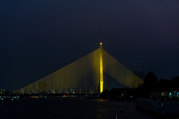 Rama VIII Bridge, Bangkok, from aboard the Chao Phraya River