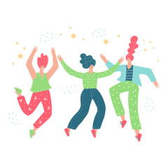 girls in costumes dance at the party vector illustration