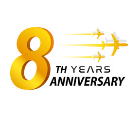 8th - logo eight years aircraft aviation company anniversary, badge isolated on white background - Vector 