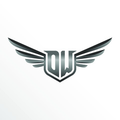 Initial Letter OW with Wings