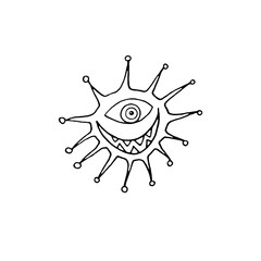 Cartoon outline virus character illustration on white background. Isolated character, icon, monster, microbe, pathogen