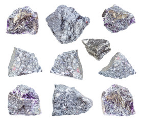 set of various Stibnite (Antimonite) rock isolated