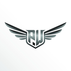 Initial Letter PW with Wings