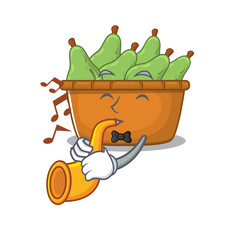 Pear fruit box cartoon character design playing a trumpet