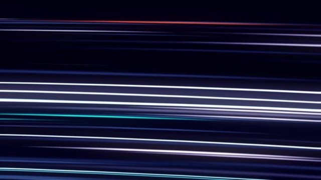 Neon lines move on black background. Animation. Horizontal bright lines move blinking like glitch. Glitch of screen with neon stripes