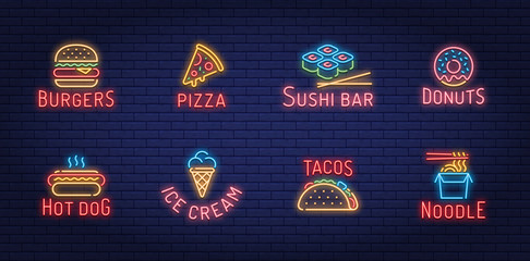 Neon Street Fast Food Logo Set