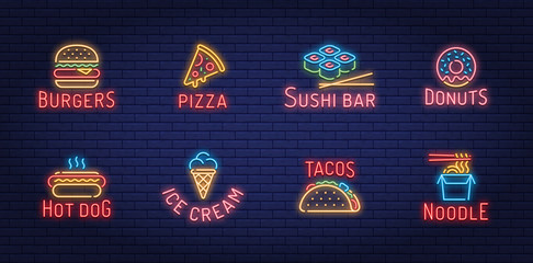 Neon Street Fast Food Logo Set © Artem Sokol