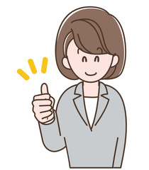 グッドサインをするスーツの女性