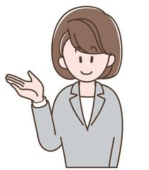 案内するスーツの女性