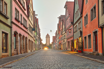 Beautiful Deutsch street of a small old provincial town - obrazy, fototapety, plakaty