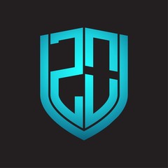 ZO Logo monogram with emblem shield design isolated with blue colors on black background