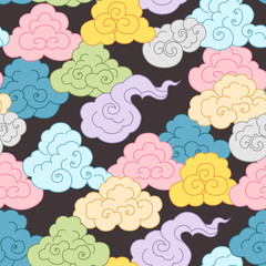  ..Seamless pattern with colorful clouds. Vector texture on dark background.