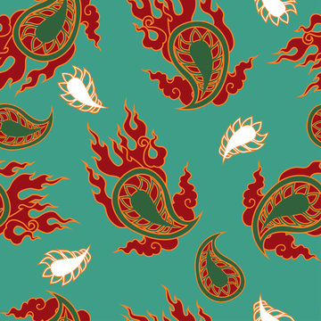 .Paisley seamless pattern. Vector texture on a turquoise background..