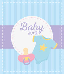 baby shower, blue bodysuit and pacifier celebration background celebration